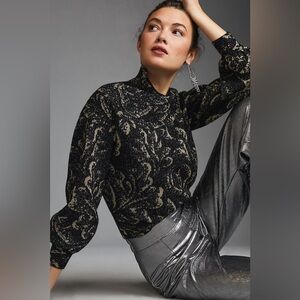 Anthropologie Floral Mock Neck Sweater